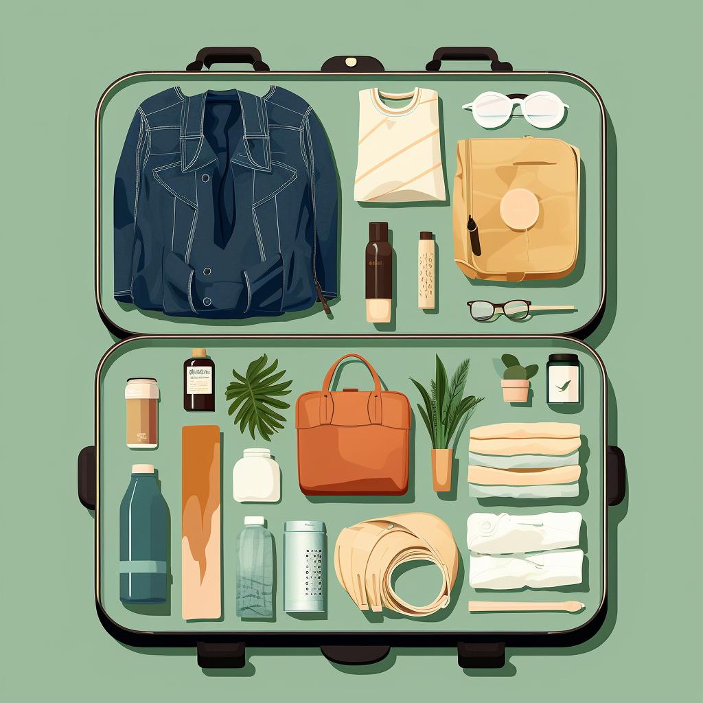 Zero-waste travel essentials neatly packed in a suitcase